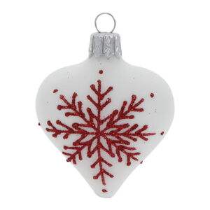 Sada 4 bílých skleněných vánočních ozdob ve tvaru srdce Ego Dekor