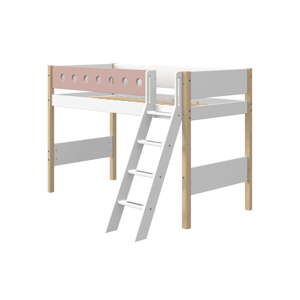 Růžovo-bílá dětská postel s žebříkem a nohami z březového dřeva Flexa White, výška 143 cm