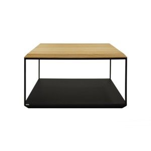 Černý konferenční stolek s deskou z dubového dřeva take me HOME, 80 x 80 cm