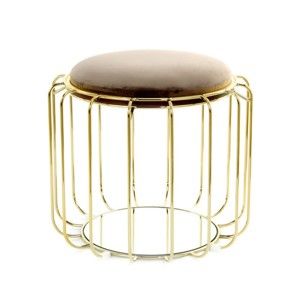 Hnědobéžový odkládací stolek / puf s konstrukcí ve zlaté barvě 360 Living Canny, ⌀ 50 cm