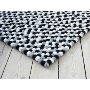 Černo-bílý kuličkový vlněný koberec Wooldot Ball Rugs, 120 x 180 cm
