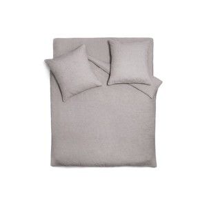 Šedobéžový lněný přehoz na postel s 2 čtvercovými povlaky na polštáře Maison Carezza Lilly, 240 x 260 cm