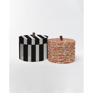 Sada 2 kulatých úložných boxů ze sametu Velvet Atelier Stripes