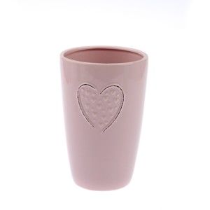 Růžová keramická váza Dakls Hearts Dots, výška 18,3 cm