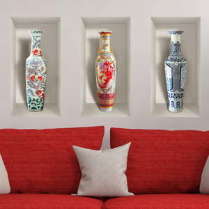 Sada 3 3D samolepek na zeď Ambiance Ceramic Vases