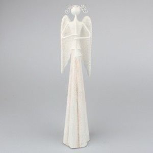 Bílý kovový anděl Dakls, výška 6 cm