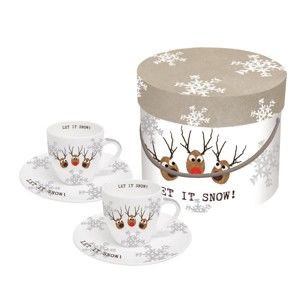 Sada 2 šálků z kostního porcelánu na espresso s vánočním motivem v dárkovém balení PPD Oh Let It Snow, 100 ml