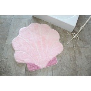 Růžová koupelnová předložka ve tvaru mušle, 90 x 90 cm