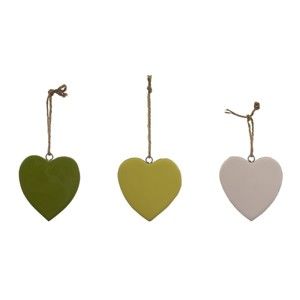 Sada 3 zelených závěsných dekorací z posmaltovaného dřeva s motivem srdce Ego Dekor, 8 x 8,5 cm