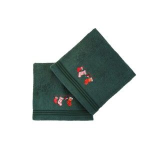 Sada 2 zelených vánočních ručníků Stockings, 70 x 140 cm