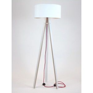 Bílá stojací lampa s bílým stínítkem a červeným kabelem Ragaba Wanda