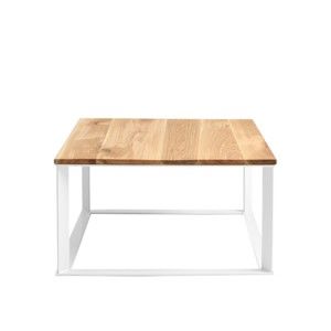 Konferenční stolek s bílým podnožím a deskou z masivního dubu Custom Form Skaden, šířka 80 cm