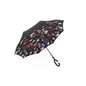 Černý deštník s barevnými detaily Flowers, ⌀ 110 cm