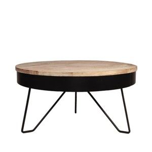 Černý odkládací stolek s deskou z mangového dřeva LABEL51 Saran, ⌀ 80 cm