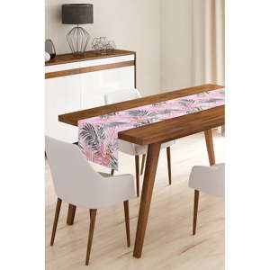Běhoun na stůl z mikrovlákna Minimalist Cushion Covers Black and Pink Leaves, 45 x 145 cm