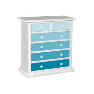 Modro-bílá komoda se 6 zásuvkami Evergreen House Ocean, 86 x 94 cm