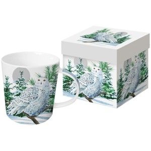 Hrnek z kostního porcelánu s vánočním motivem v dárkovém balení PPD Snow Owl, 350 ml