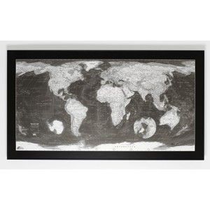 Magnetická mapa světa The Future Mapping Company Monochrome World Map, 130 x 72 cm