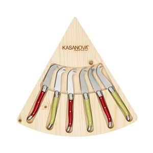 Set 6 nožů na sýr v dřevěném boxu Kasanova Double Tip