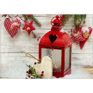 Koberec Vitaus Christmas Period Red Rustic Lantern, 50 x 80 cm