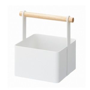 Bílý multifunkční box s detailem z bukového dřeva YAMAZAKI Tosca Tool Box, délka 16 cm