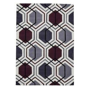 Šedo-fialový ručně tuftovaný koberec Think Rugs Hong Kong Hexagon Cream Dark & Purple, 150 x 230 cm