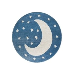 Modrý kulatý koberec s motivem měsíce KICOTI Moon, ø 100 cm