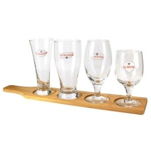 Sada 4 pivních sklenic na bambusovém podnosu Le Studio Beer Glasses Board