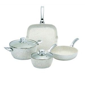 4dílný set nádobí s poklicemi a úchyty ve stříbrné barvě Bisetti Stonewhite Chiara