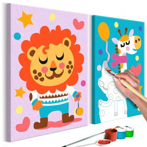 DIY set na tvorbu vlastního dvoudílného obrazu na plátně Artgeist Lion & Giraffe, 33 x 23 cm