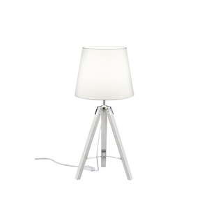 Bílá stolní lampa z přírodního dřeva a tkaniny Trio Tripod, výška 57,5 cm