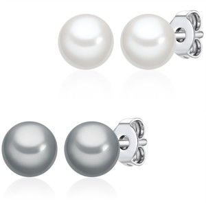 Sada 2 párů náušnic s bílou a světle šedou perlou Pearldesse, ⌀ 0 6 cm