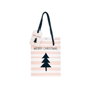 Světle růžová dárková taška Butlers Merry Christmas, výška 8,5 cm