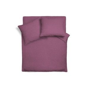 Tmavě fialový lněný přehoz na postel s povlaky na polštáře Maison Carezza Lilly, 220 x 240 cm