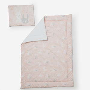 Set růžové dětské peřinky s polštářem Pinio Happy Bunnies, 100 x 135 cm