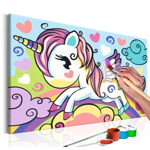 DIY set na tvorbu vlastního obrazu na plátně Artgeist Colourful Unicorn, 33 x 23 cm