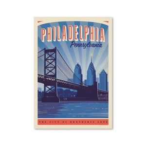 Plakát Americanflat Philly Skyline, 42 x 30 cm