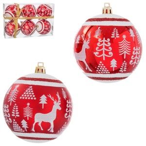 Sada 6 vánočních ozdob v červené barvě Unimasa Reindeer