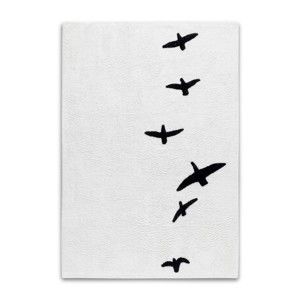 Černobílý ručně tkaný koberec s motivem ptáků HF Living, 140 x 200 cm