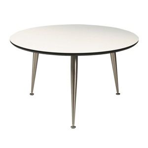 Bílý konferenční stolek s nohami ve stříbrné barvě Folke Strike, výška 40 cm x ∅ 85 cm