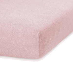 Světle růžové elastické prostěradlo s vysokým podílem bavlny AmeliaHome Ruby, 120/140 x 200 cm