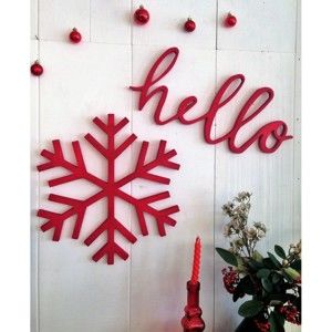 Červená vánoční nástěnná dekorace Snow Flake, 38 x 1,8 x 38 cm