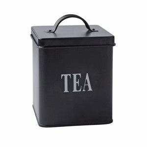 Černá plechová dóza KJ Collection Tea, 1,5 l