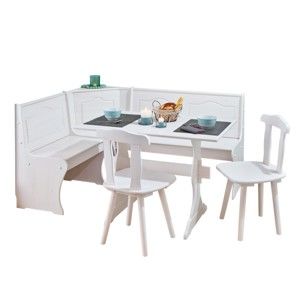 Set bílé rohové lavice, jídelního stolu a 2 jídelních židlí Interlink Donau