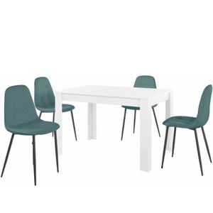 Set bílého jídelního stolu a 4 modrých jídelních židlí Støraa Lori Lamar
