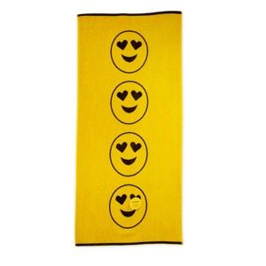Žlutá plážová bavlněná osuška Bergner Emoticon, 75 x 150 cm