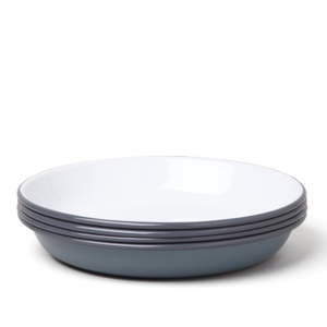Sada 4 šedo-bílých smaltovaných polévkových talířů Falcon Enamelware