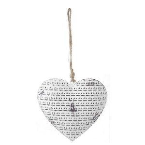 Bílé závěsné srdce z kovu Ego Dekor Heart, výška 10,5 cm