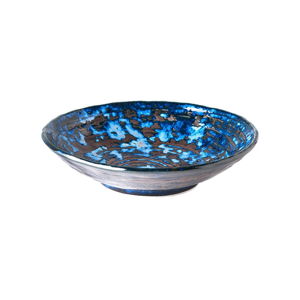 Modrý keramický hluboký talíř MIJ Copper Swirl, ø 24 cm