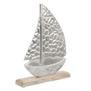 Dekorace ze dřeva a kovu ve tvaru lodi InArt, 25 x 32 cm